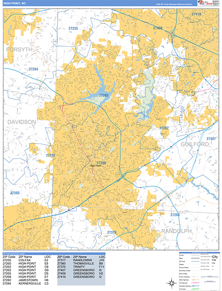 High Point City Wall Map Basic Style